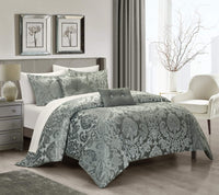 Chic-Home-Athena 5 Piece Jacquard Burnout Velvet Damask Comforter Set-