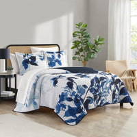 Chic Home Avery 3 Piece Watercolor Floral Quilt Set Blue