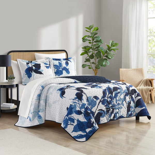 Chic Home Avery 3 Piece Watercolor Floral Quilt Set Blue