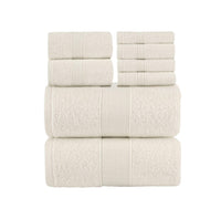 Chic Home Dobby Border Turkish Cotton 8 Piece Towel Set-Beige