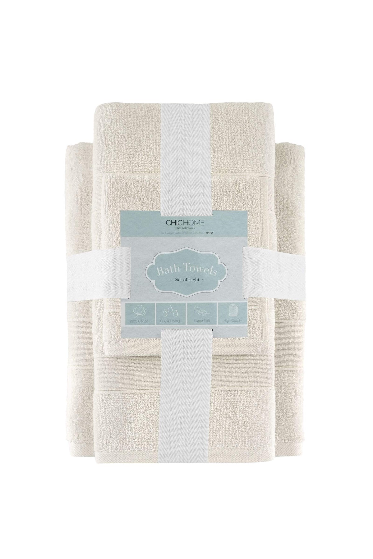Chic Home Dobby Border Turkish Cotton 8 Piece Towel Set-Beige