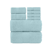 Chic Home Dobby Border Turkish Cotton 8 Piece Towel Set-Blue