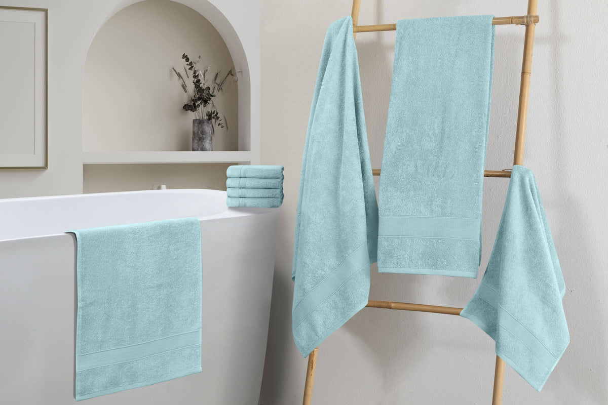 Chic Home Dobby Border Turkish Cotton 8 Piece Towel Set-Blue