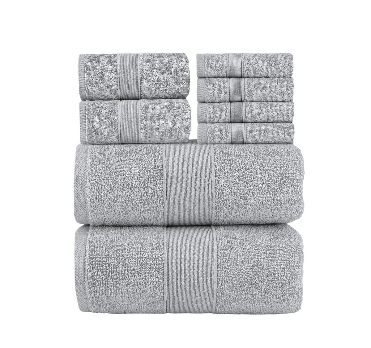 Chic Home Dobby Border Turkish Cotton 8 Piece Towel Set-Grey