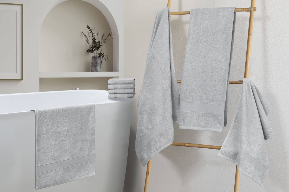 Chic Home Dobby Border Turkish Cotton 8 Piece Towel Set-Grey
