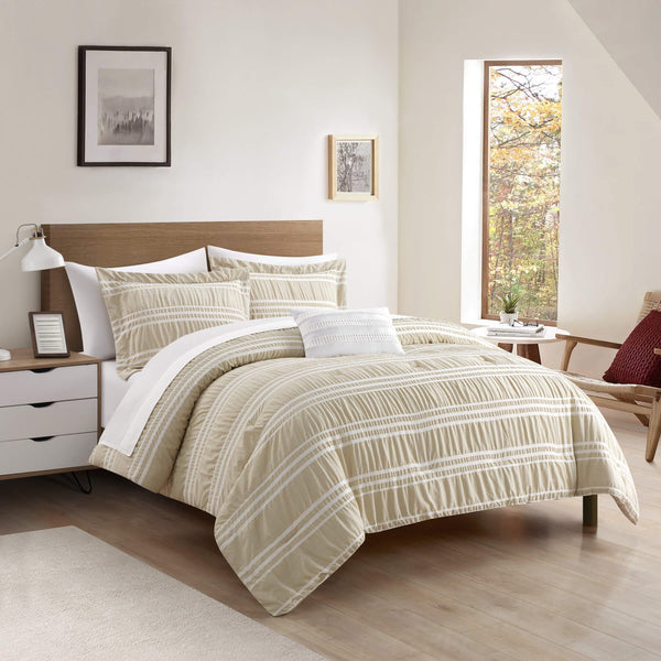 Chic-Home-Emma 4 Piece Striped Seersucker Comforter Set-