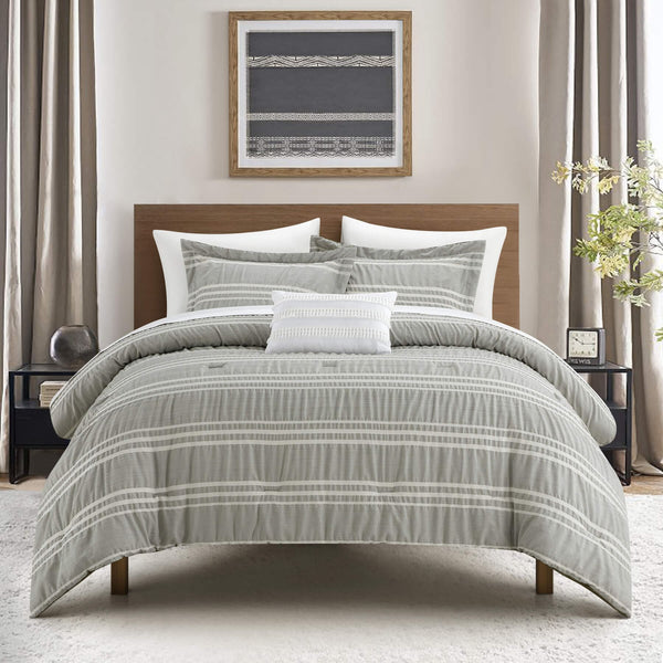 Chic-Home-Emma 4 Piece Striped Seersucker Comforter Set-Green