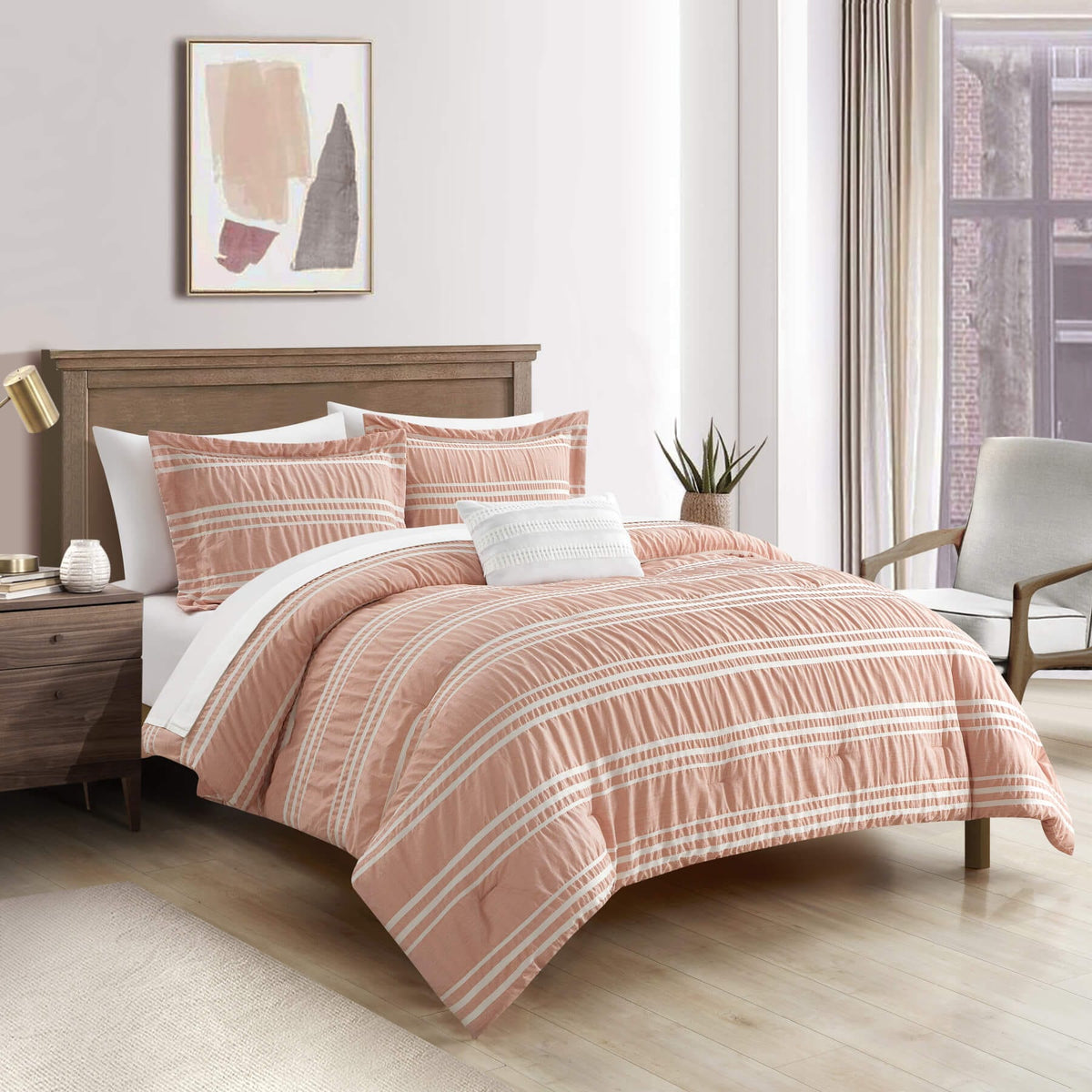 Chic-Home-Emma 8 Piece Striped Seersucker Comforter Set-