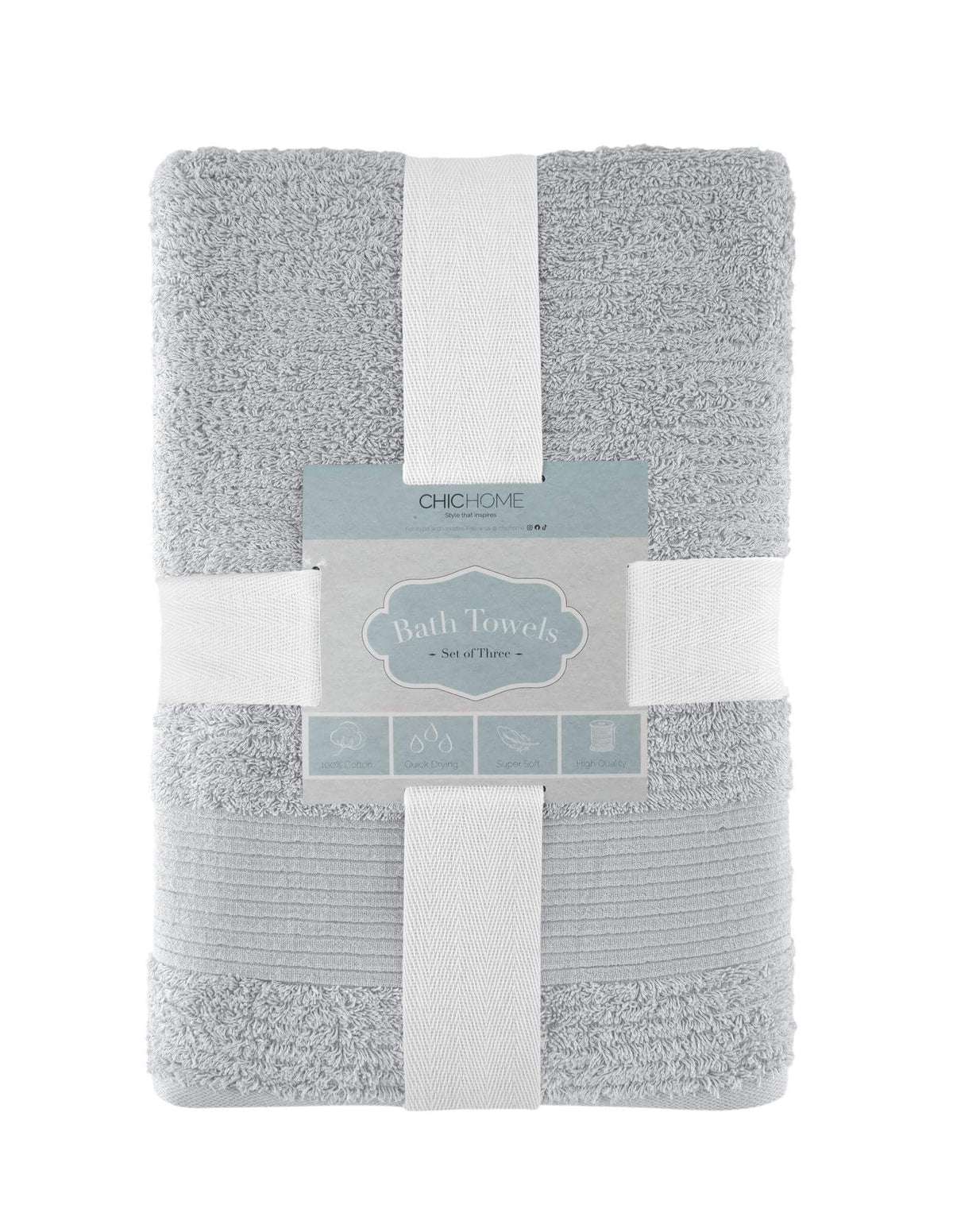 Chic Home Jacquard Turkish Cotton Bath Towel 3 Piece Set-Grey
