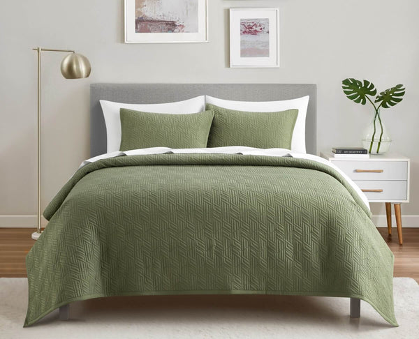 Chic-Home-Jessie 7 Piece Geometric Crinkle Quilt Set-Green