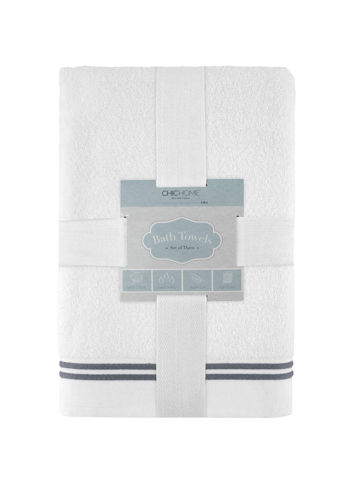 Chic Home Striped Hem Turkish Cotton 3 Piece Bath Towel Set-Grey