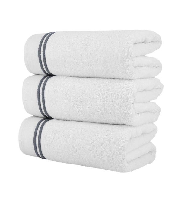 Chic Home Striped Hem Turkish Cotton 3 Piece Bath Towel Set-Grey