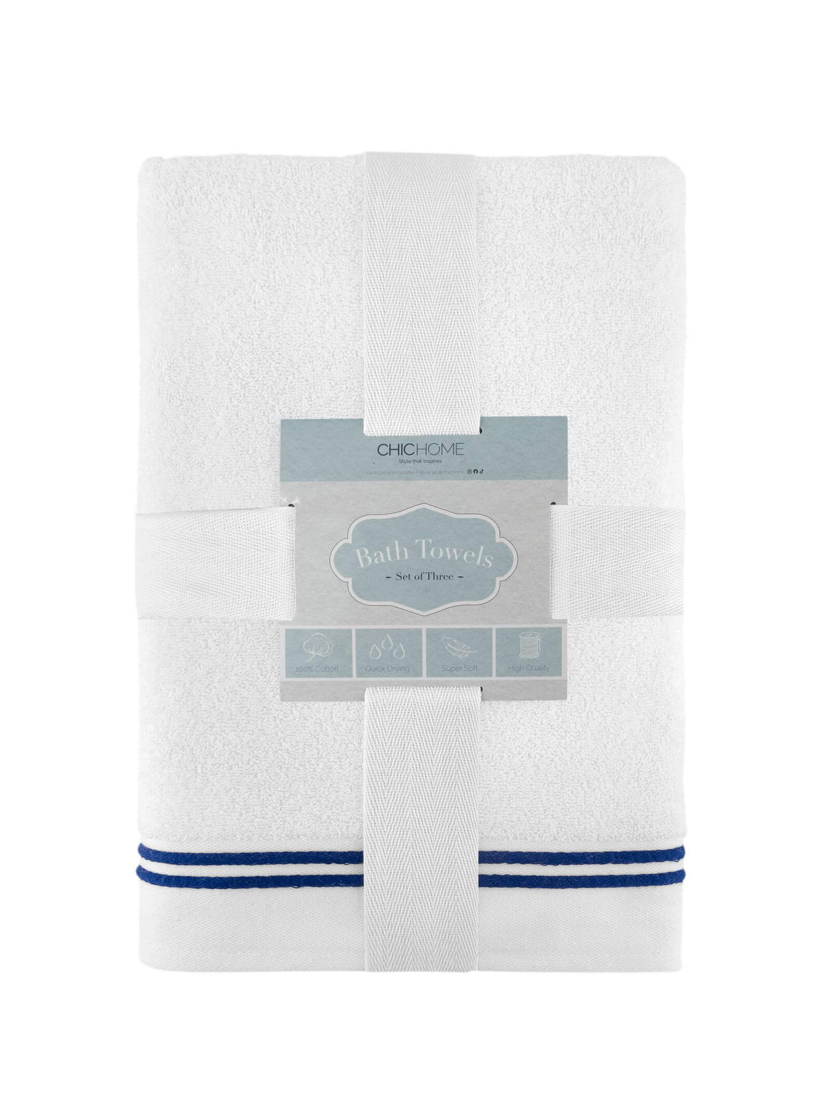 Chic Home Striped Hem Turkish Cotton 3 Piece Bath Towel Set-Navy