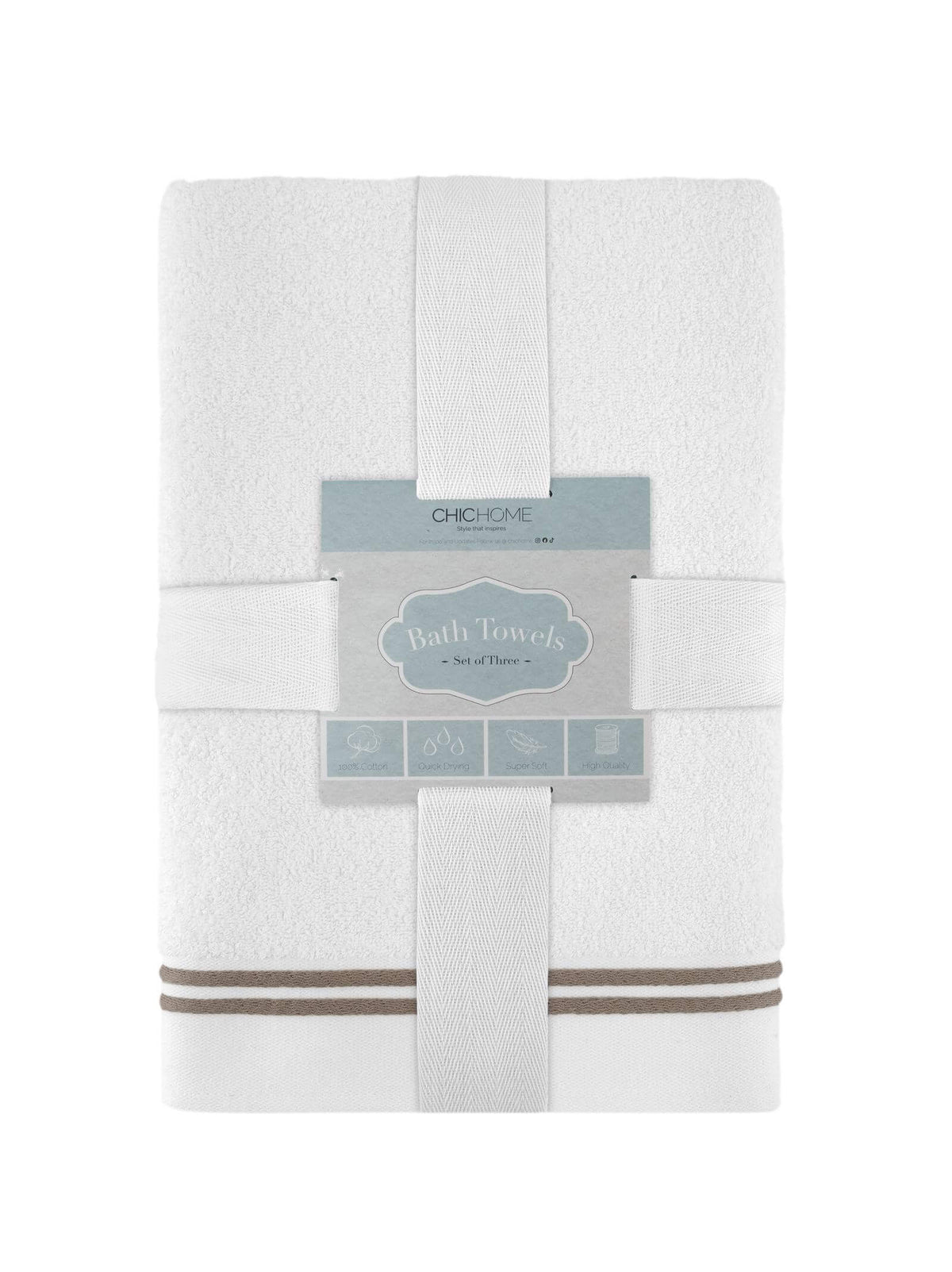 Chic Home Striped Hem Turkish Cotton 3 Piece Bath Towel Set-Taupe