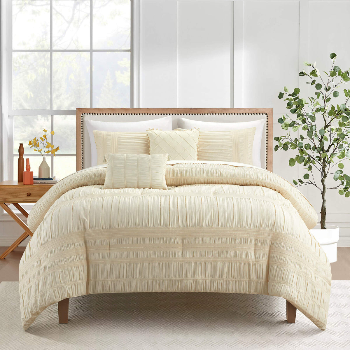 Chic Home Thalia 5 Piece Ruffled Striped Comforter Set-Beige