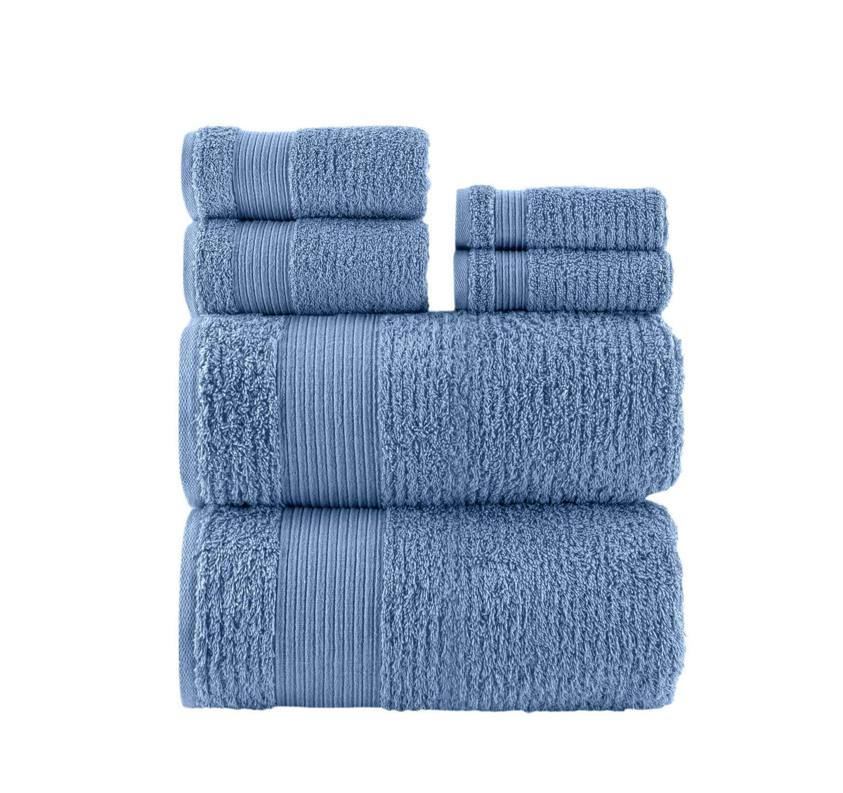 Jacquard Turkish Cotton 6 Piece Towel Set-Blue