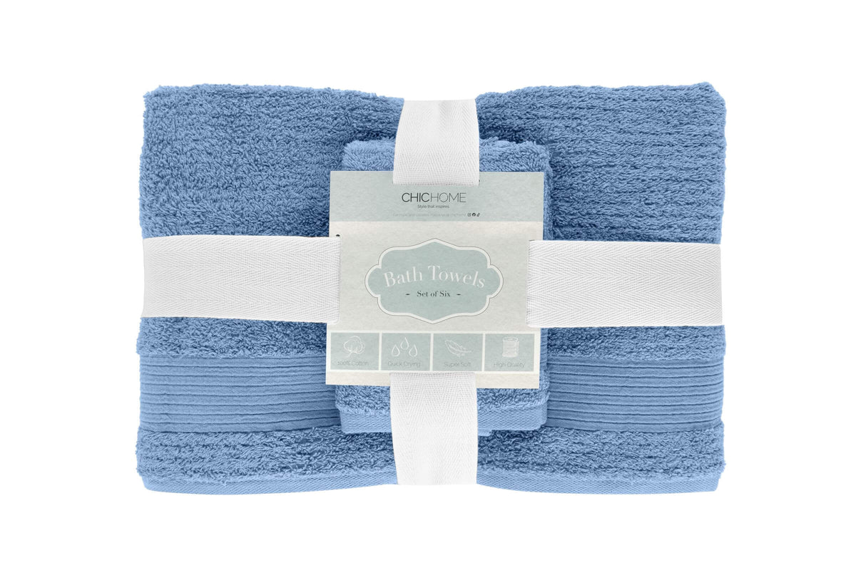 Jacquard Turkish Cotton 6 Piece Towel Set-Blue
