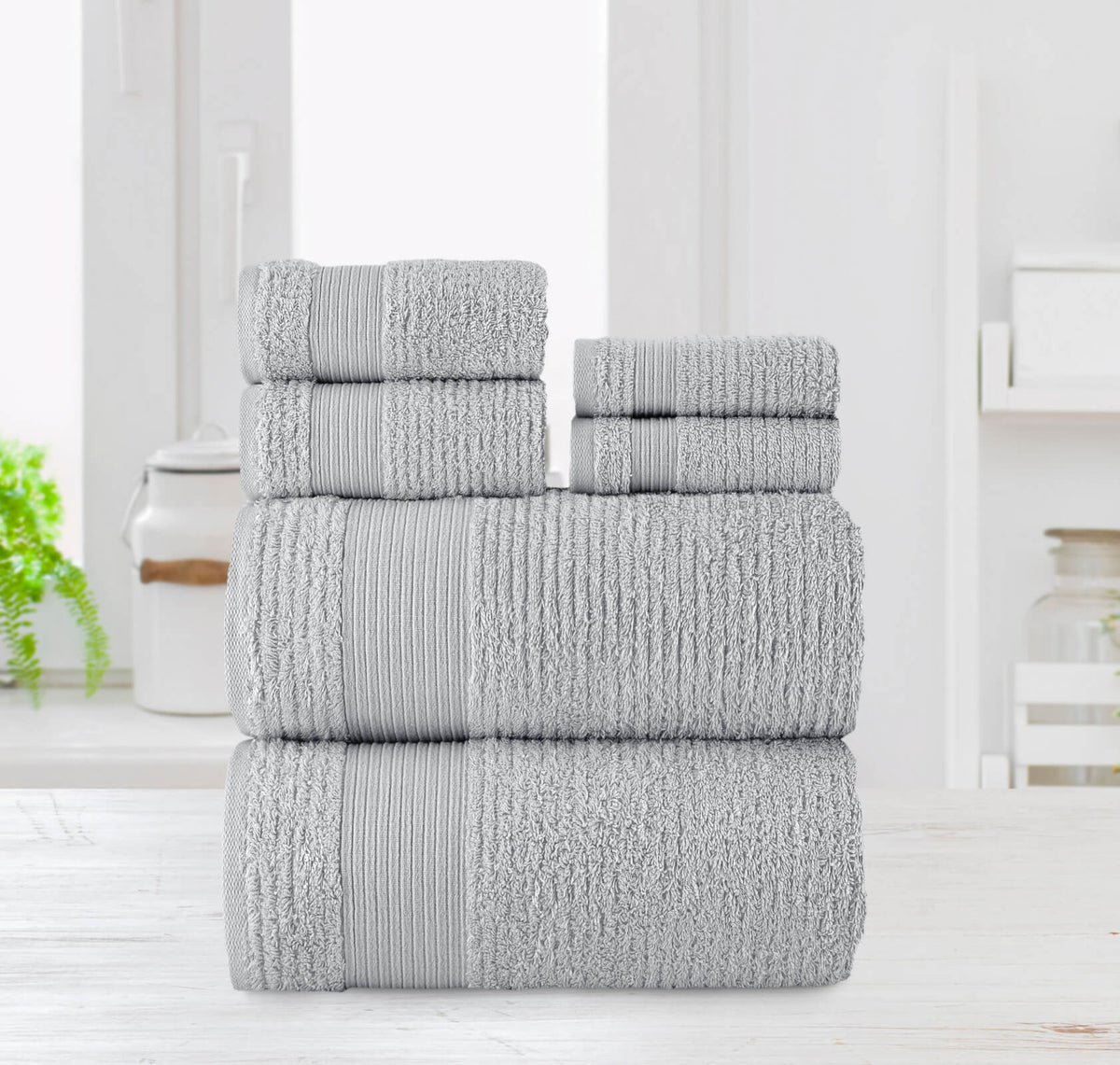 Jacquard Turkish Cotton 6 Piece Towel Set-Grey