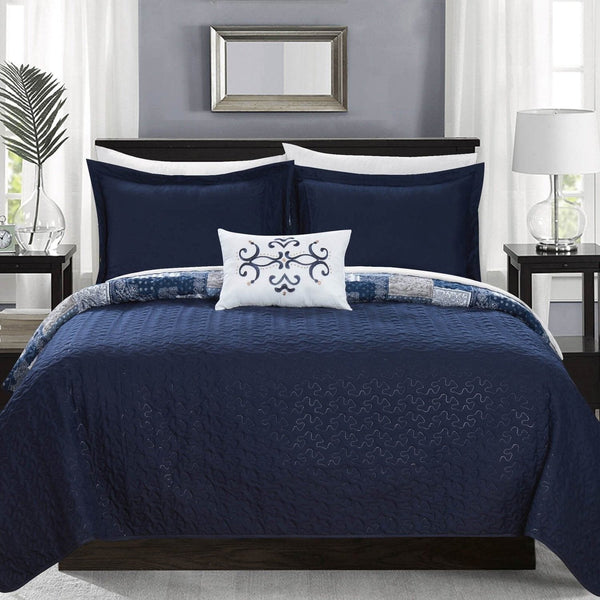 Chic Home Eliana 4 Piece Patchwork Boho Quilt Set-Navy