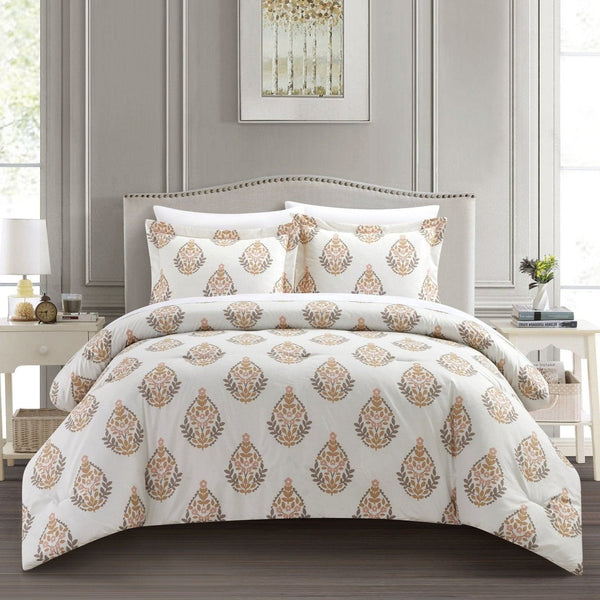 Chic Home Amelia 7 Piece Floral Medallion Print Duvet Cover Set Taupe
