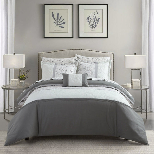 Chic Home Ava 8 Piece Color Block Floral Comforter Set Grey