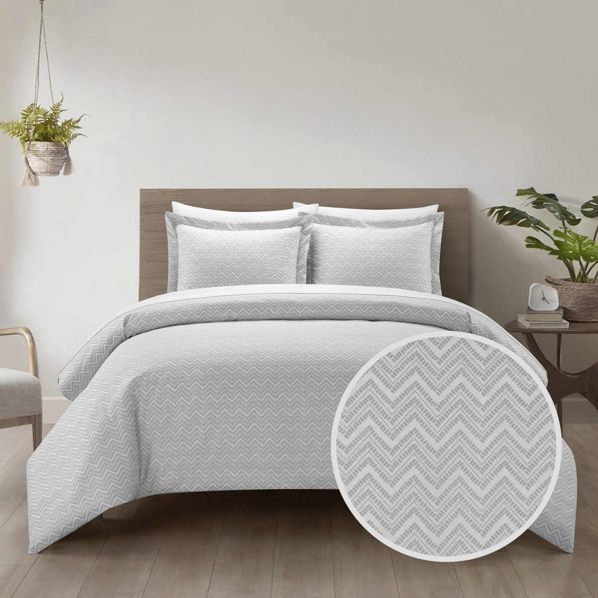 Chic Home Blaine 3 Piece Chevron Duvet Cover Set Grey