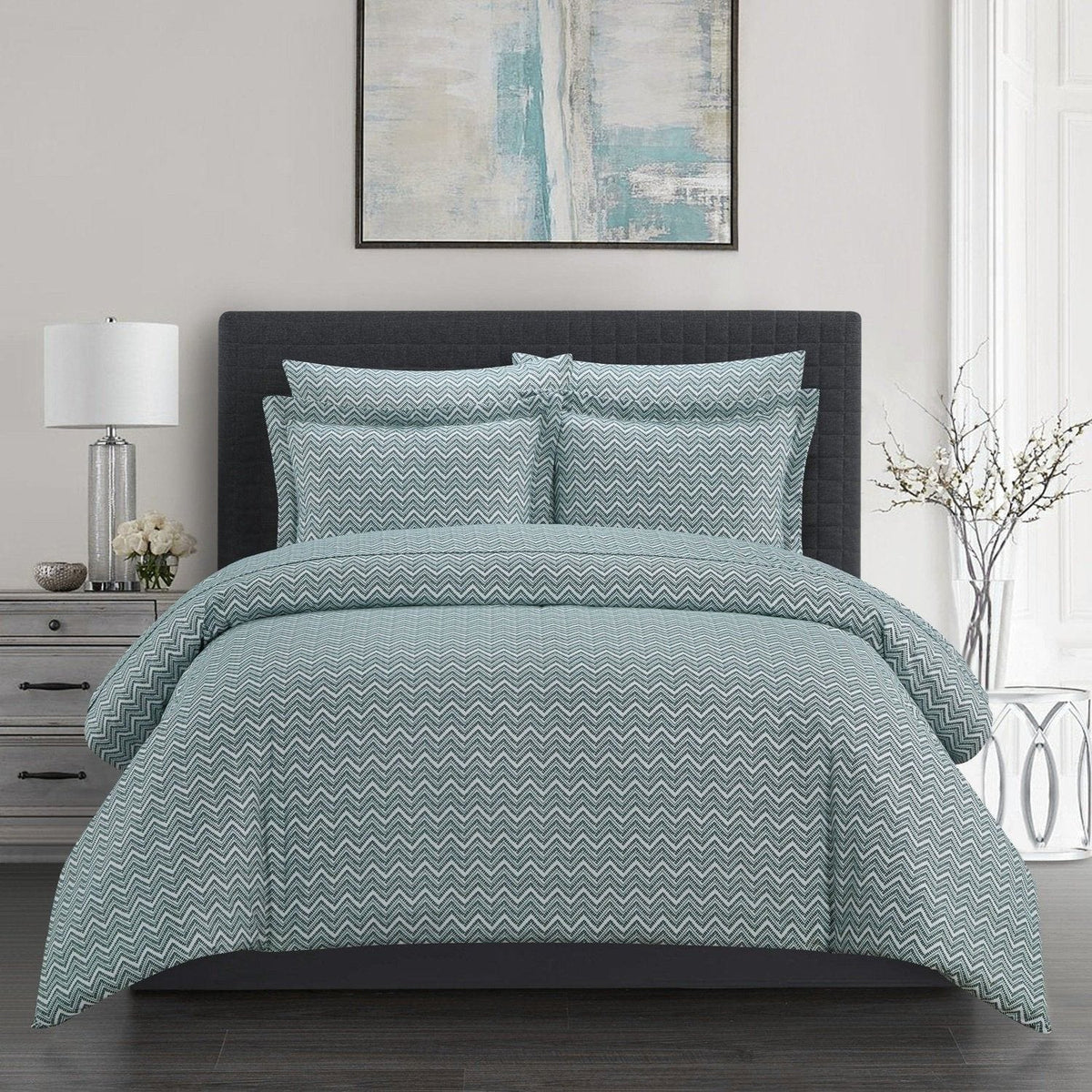 Chic Home Blaine 7 Piece Chevron Duvet Cover Set Green