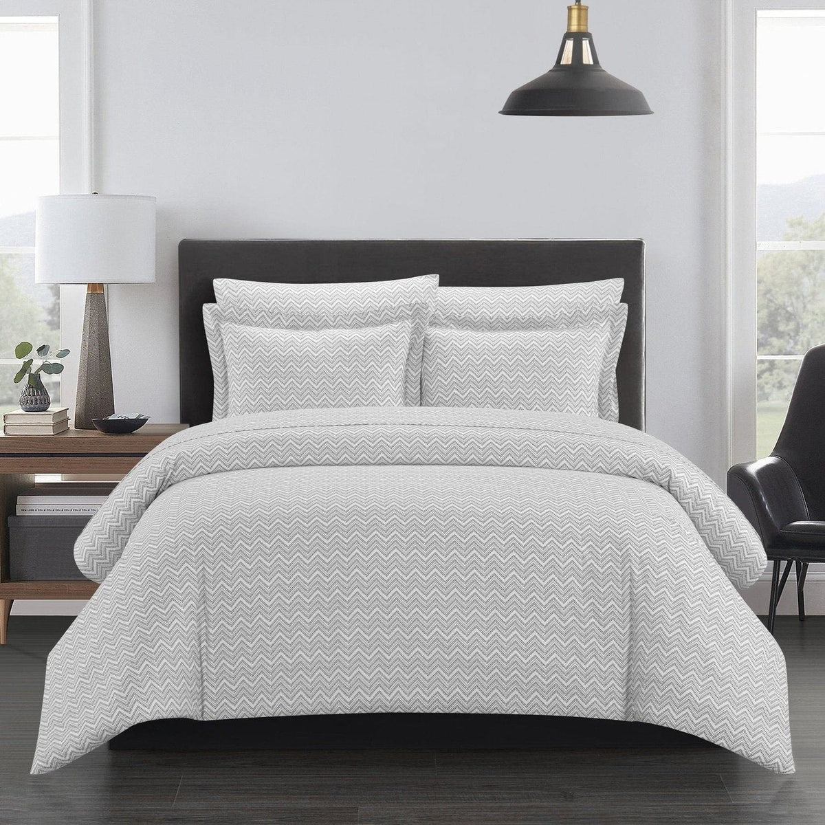 Chic Home Blaine 7 Piece Chevron Duvet Cover Set Grey