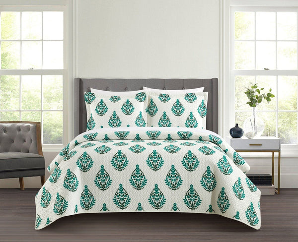 Chic Home Breana 7 Piece Floral Medallion Print Quilt Set Green