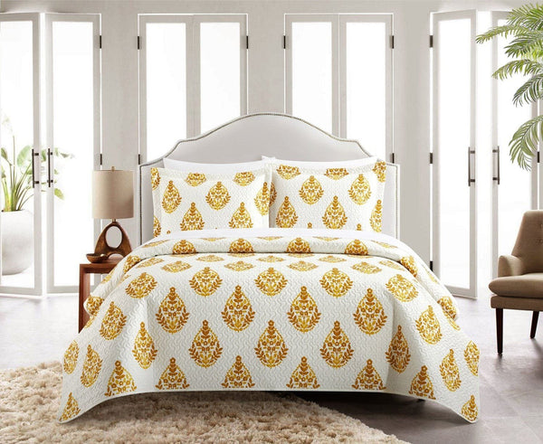 Chic Home Breana 7 Piece Floral Medallion Print Quilt Set Yellow