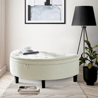 Iconic Home Jacqueline Tufted Linen Storage Ottoman Bench Cream