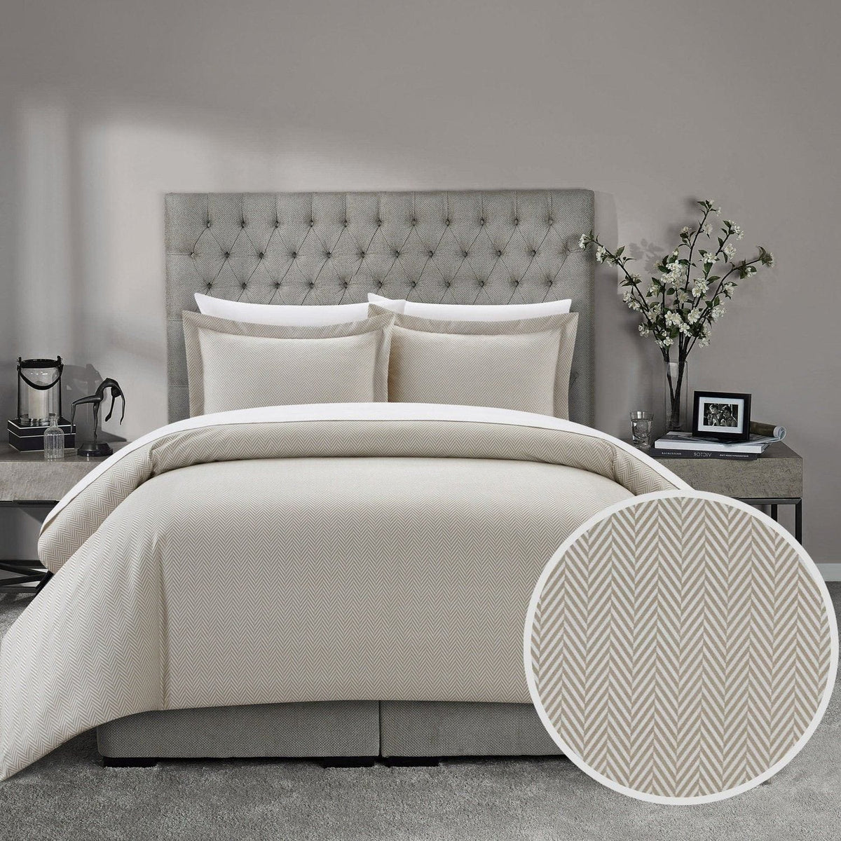 Chic Home Laurel 3 Piece Graphic Herringbone Print Duvet Cover Set Beige