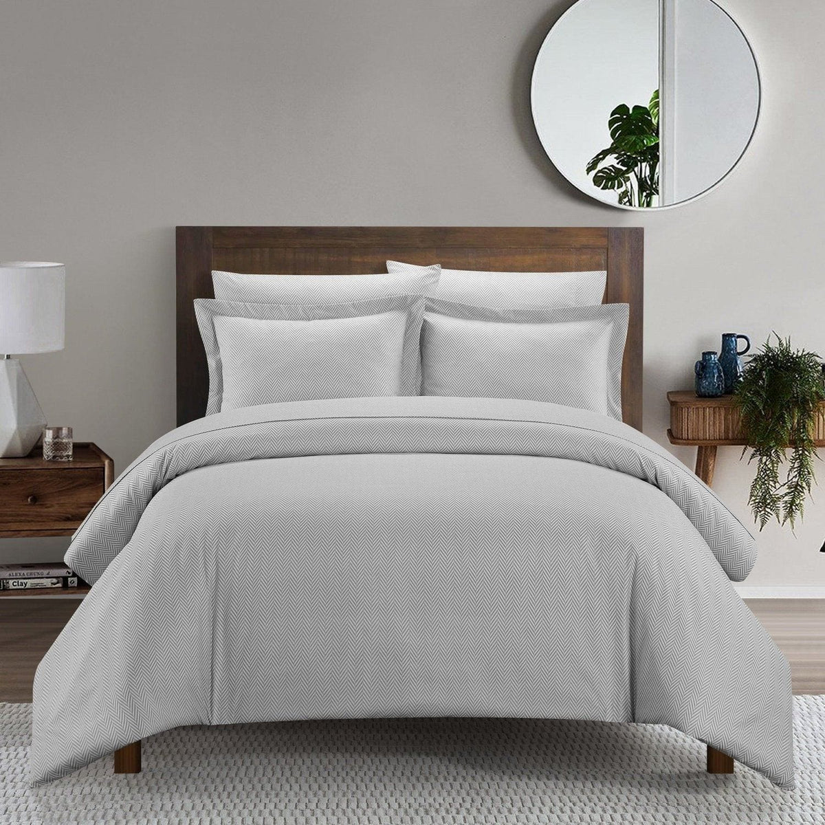 Chic Home Laurel 7 Piece Graphic Herringbone Print Duvet Cover Set Grey