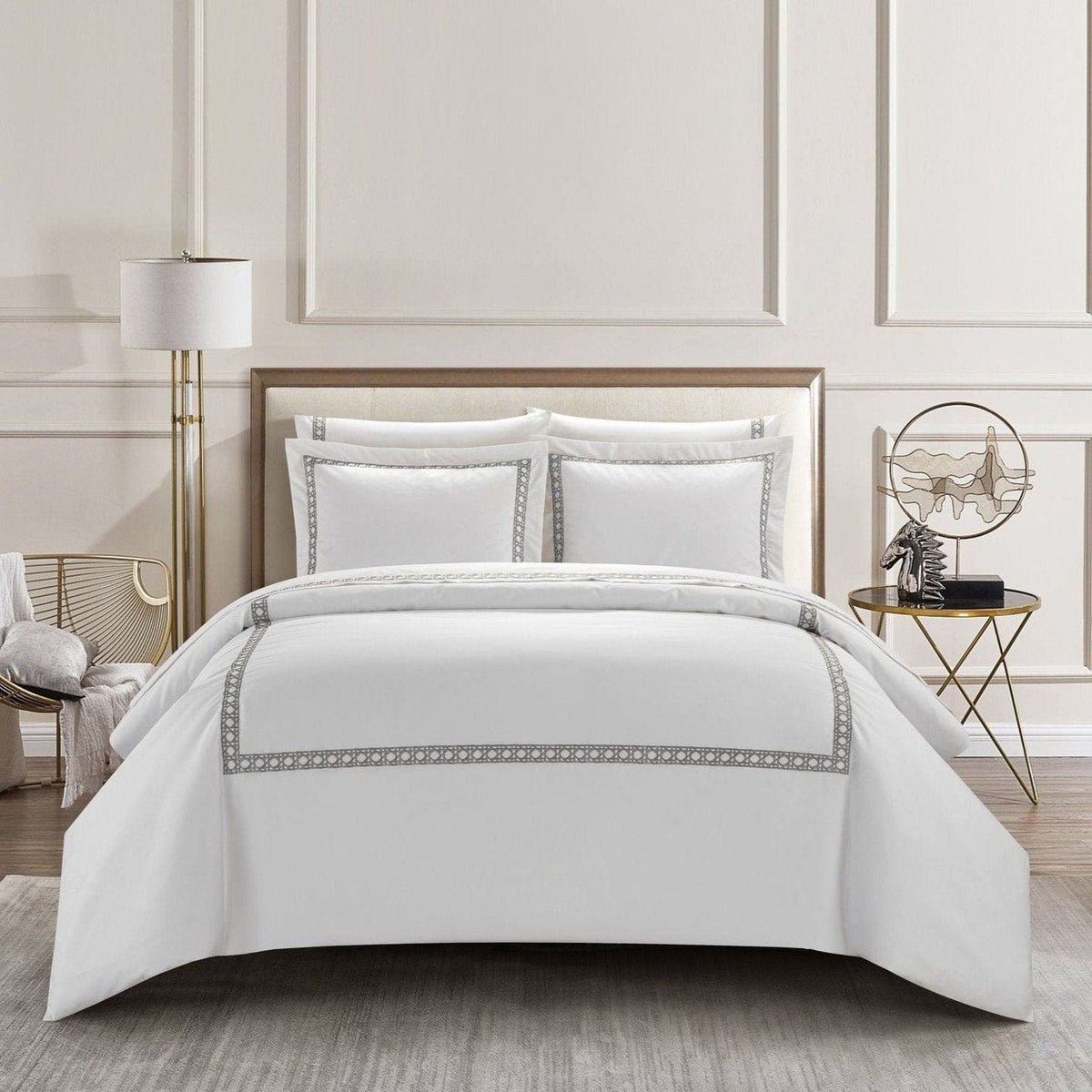 Chic Home Lewiston 3 Piece Cotton Blend 1500 TC Duvet Cover Set Grey