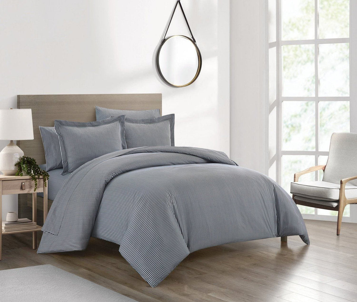 Chic Home Morgan 7 Piece Striped Duvet Cover Set