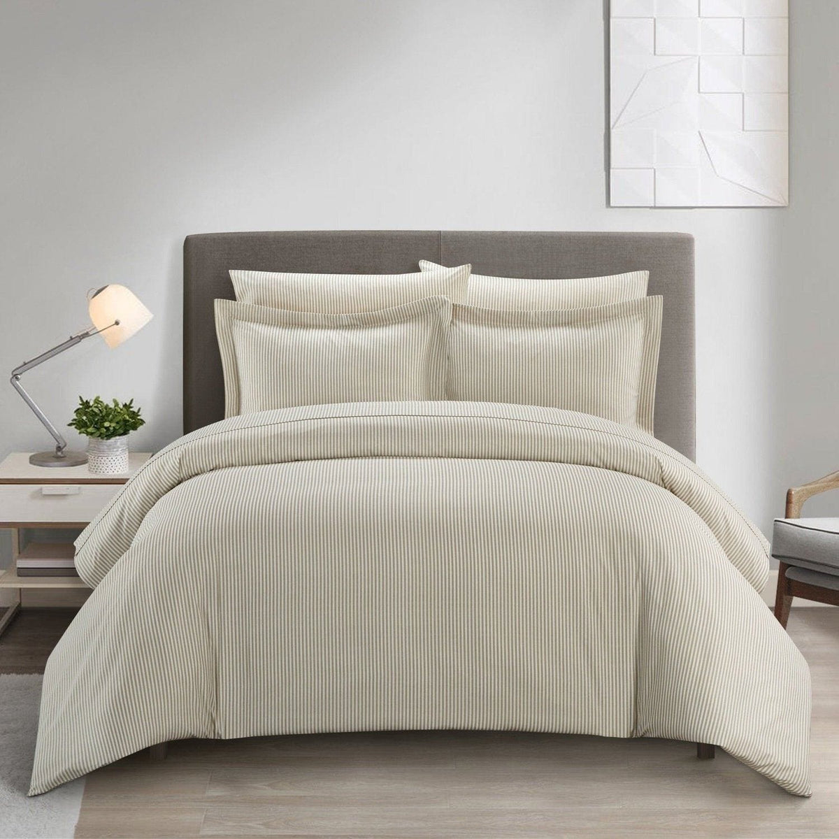 Chic Home Morgan 7 Piece Striped Duvet Cover Set Beige