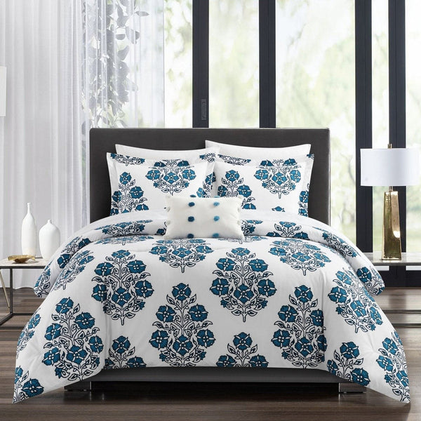 Chic Home Riley 4 Piece Floral Medallion Print Comforter Set Blue