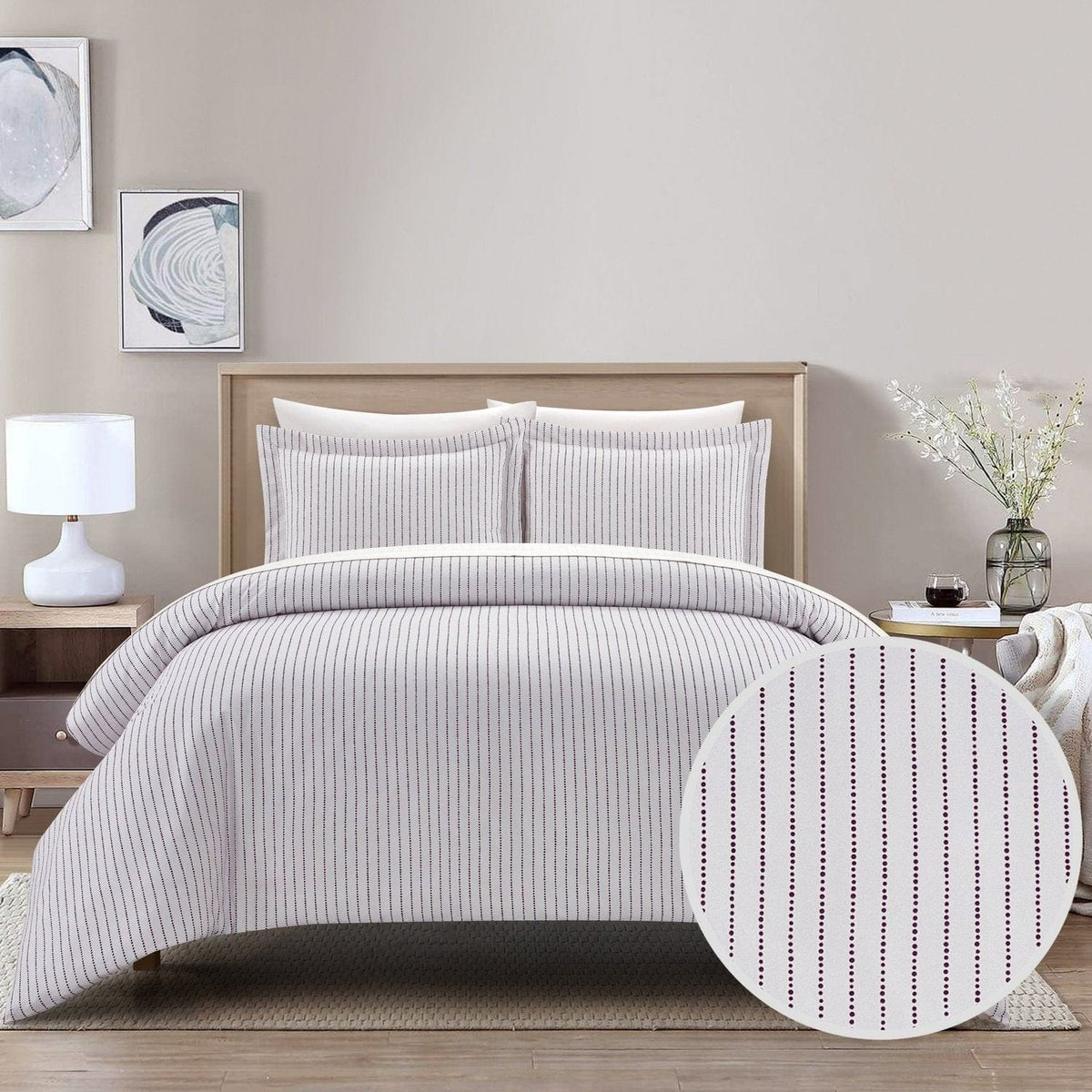 Chic Home Wesley 3 Piece Striped Duvet Cover Set Dark Purple