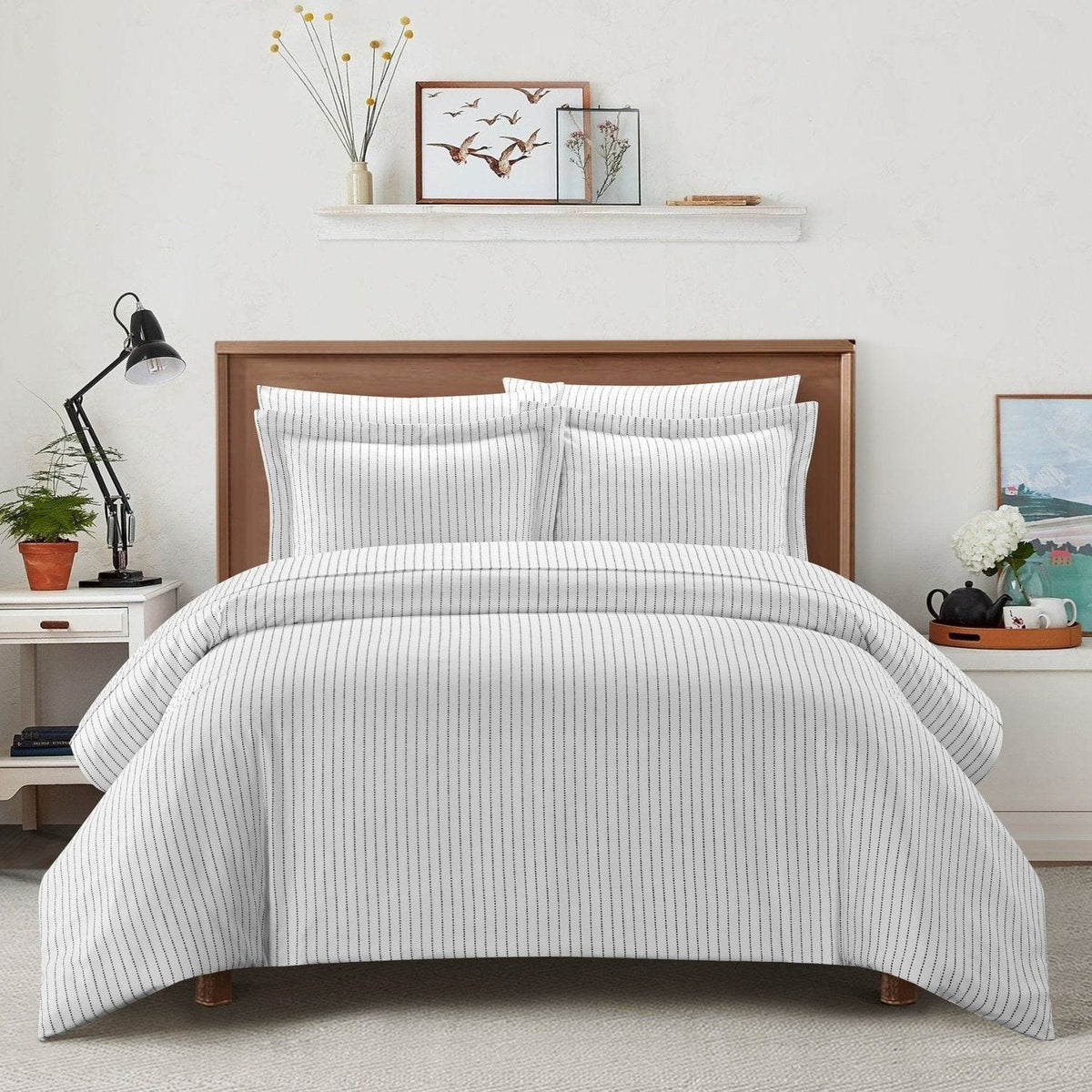 Chic Home Wesley 7 Piece Striped Duvet Cover Set Charcoal