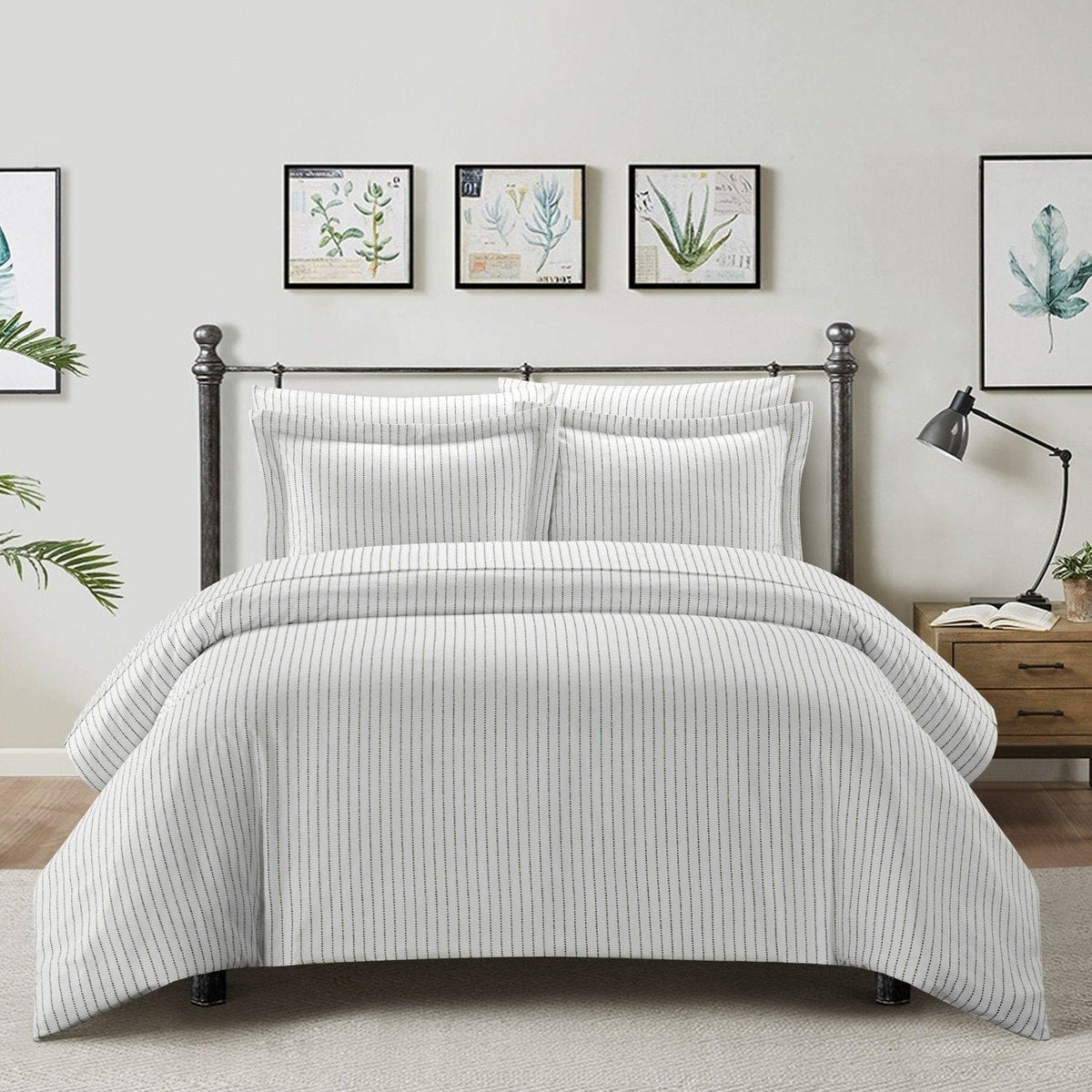 Chic Home Wesley 7 Piece Striped Duvet Cover Set Green