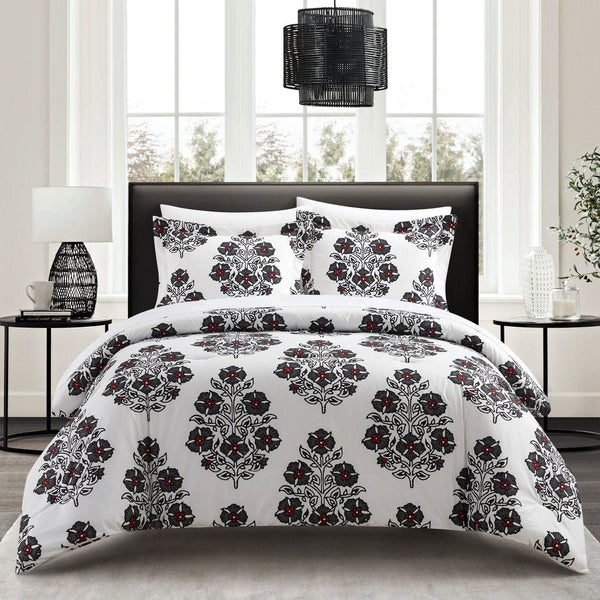 Chic Home Yazmin 7 Piece Floral Medallion Print Duvet Cover Set Grey