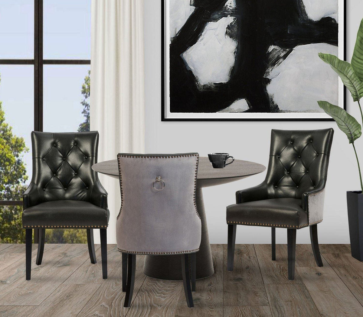 Iconic Home Cadence Faux Leather Velvet Dining Chair Set of 2