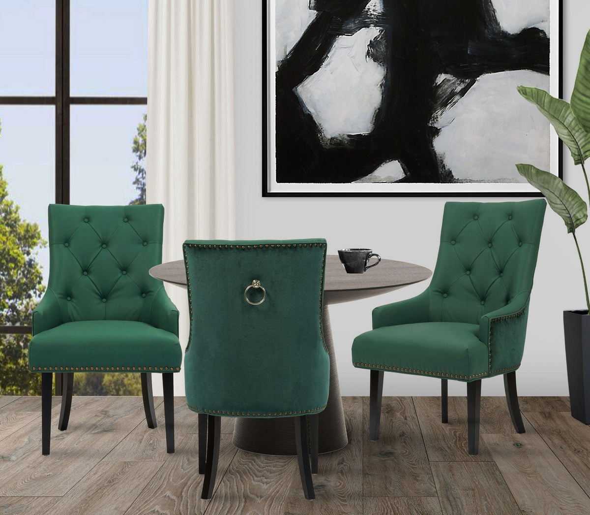 Iconic Home Cadence Faux Leather Velvet Dining Chair Set of 2