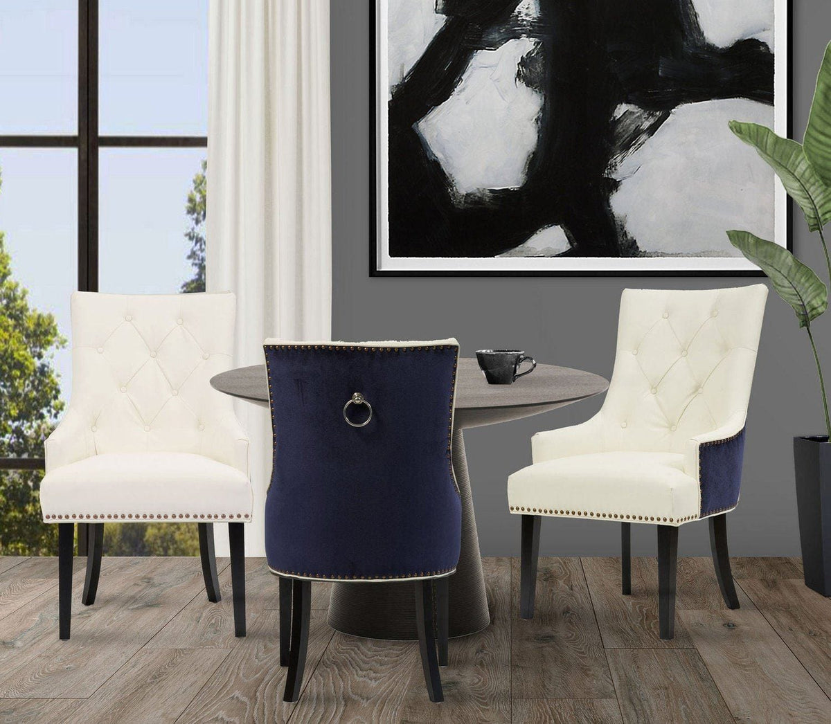 Iconic Home Cadence Faux Leather Velvet Dining Chair Set of 2