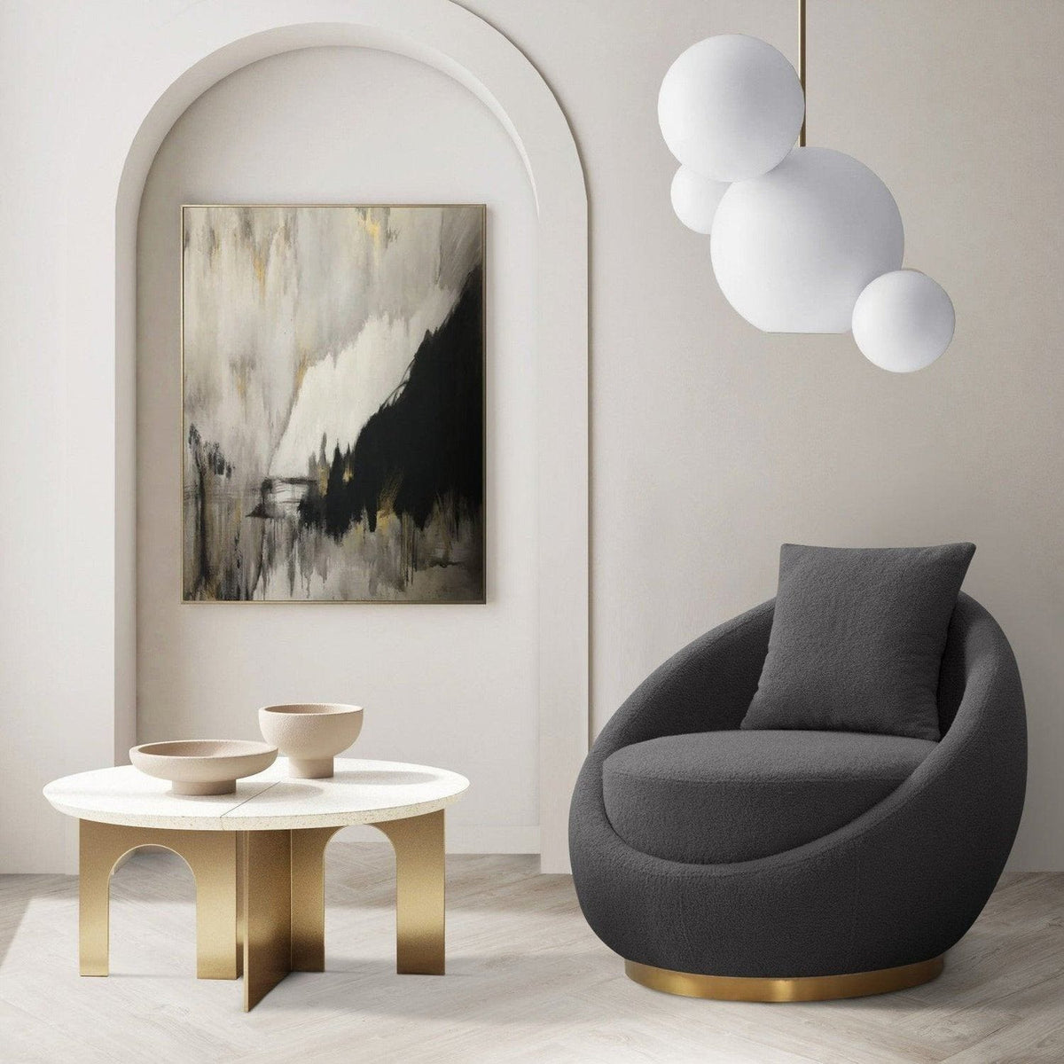 Iconic Home St Barts Shearling Accent Chair Charcoal