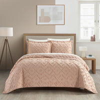 NY&C Home Cody 3 Piece Clip Jacquard Cotton Quilt Set Dusty Rose