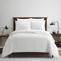 NY&C Home Cody 3 Piece Clip Jacquard Cotton Quilt Set White
