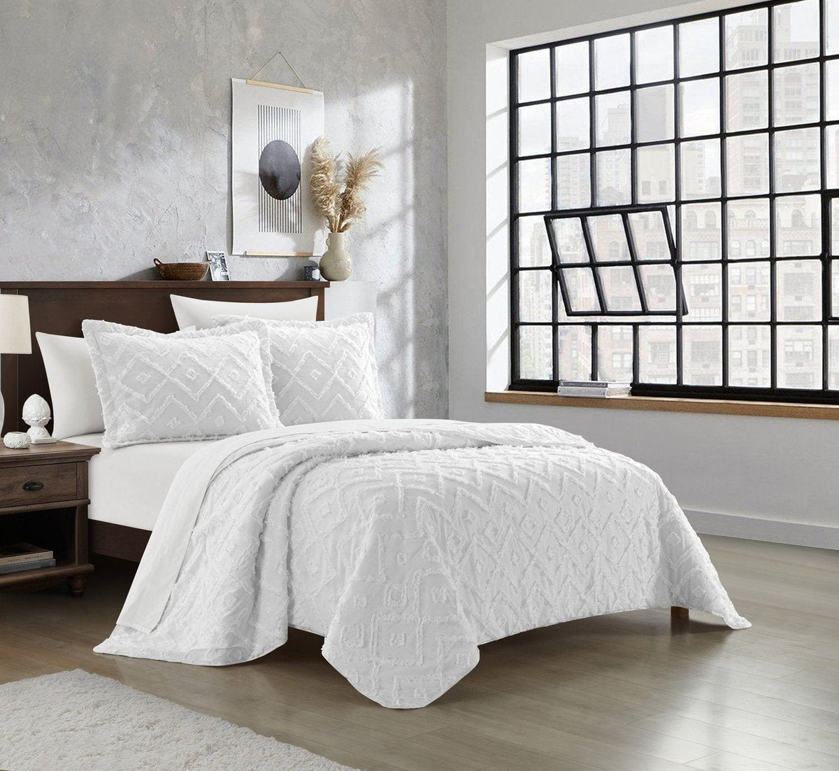 NY&C Home Cody 7 Piece Clip Jacquard Cotton Quilt Set
