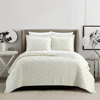 NY&C Home Cody 7 Piece Clip Jacquard Cotton Quilt Set Beige