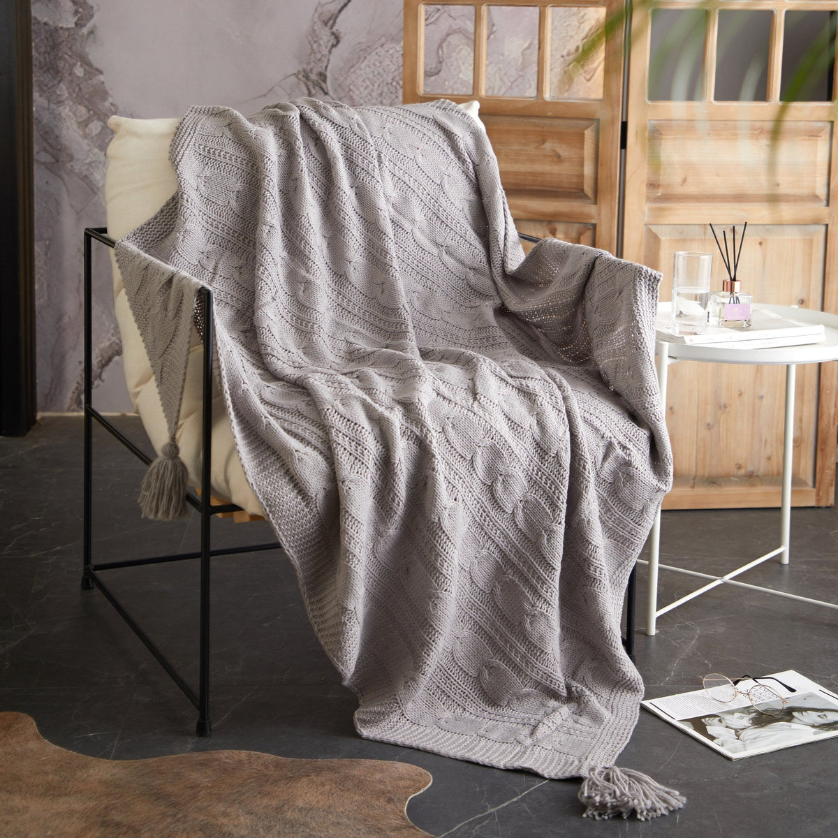 NY&C Home Jorja Knitted Throw Blanket Grey